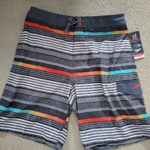 Speedo Men's Striped Board Shorts - Black, Gray, Red, Blue, Orange